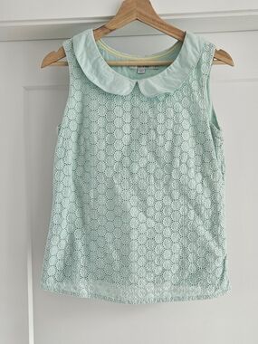 Boden Mint Eyelet Sleeveless Top with Peter Pan Collar Sz Small